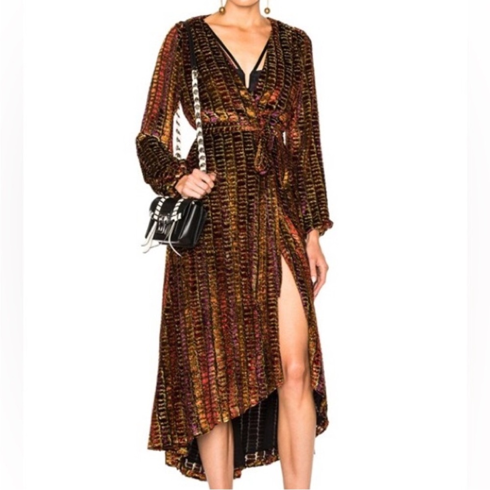 LPA Long Sleeve Dotty Velvet Gold Sparkling Multi Colored Wrap Dress 70 Sz XS
